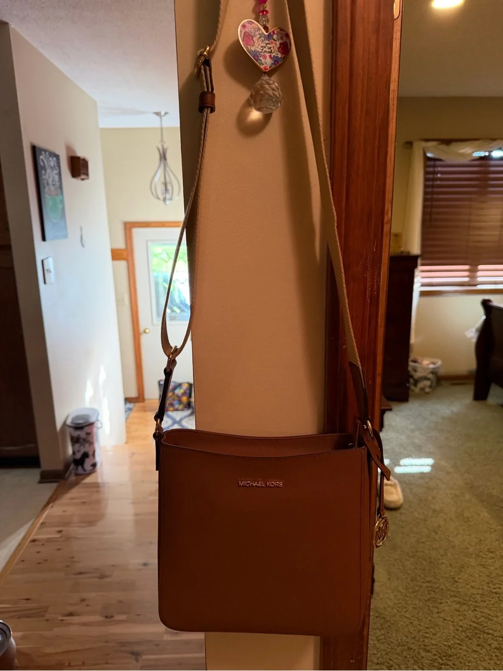 Michael Kors Tan Leather Messenger Crossbody with Gold Logo